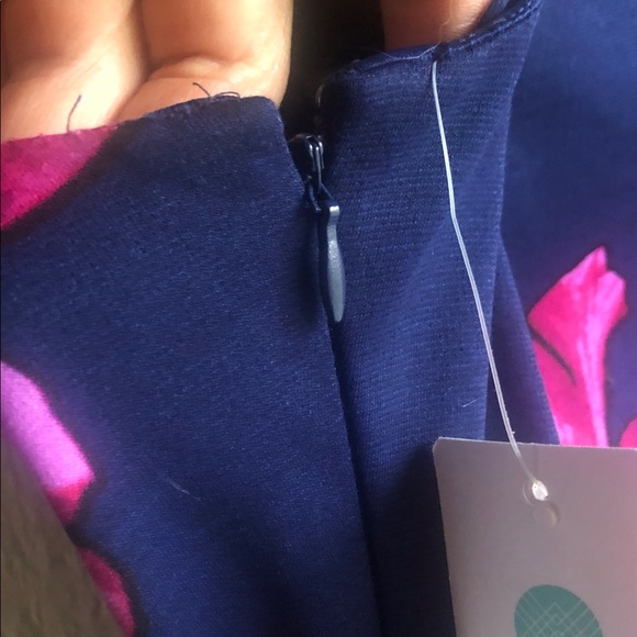 Wisp Elegant Floral Midi Dress in Navy and Fuchsia - Picture 9 of 9